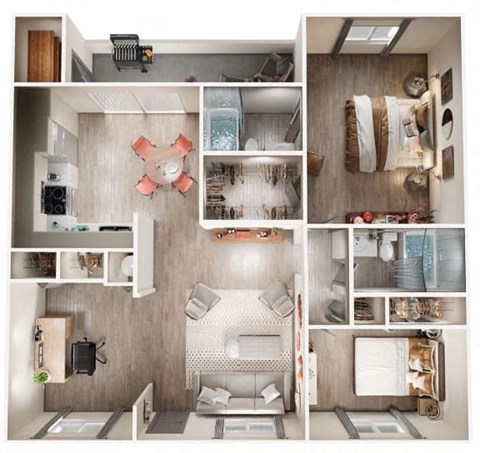Floor plan for 2 beds, 2 baths, 1015 sqft